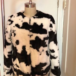 Outerwear black and white faux fur jacket